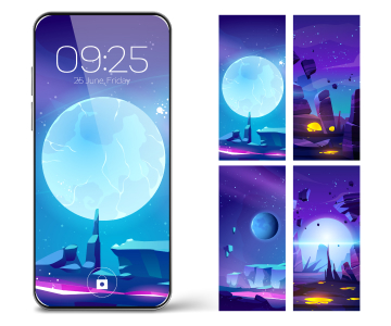 five purple phone scrins